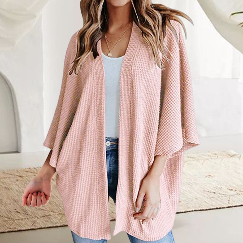 3/4-sleeved knitted cardigan for everyday wear or home use