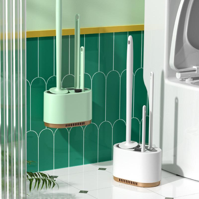 360° toilet care set with silicone bristles and ventilation