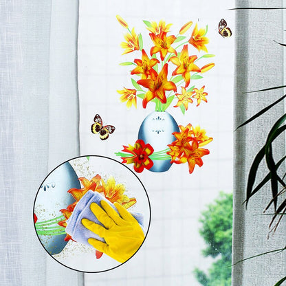 3d stickers with plant vase for home decoration