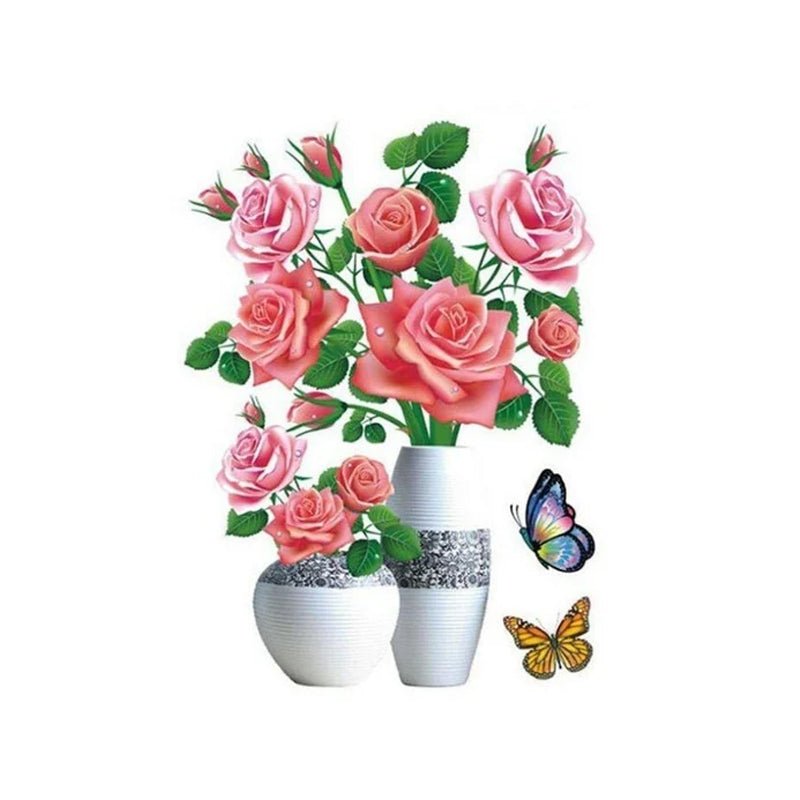 3d stickers with plant vase for home decoration