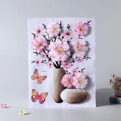 3d stickers with plant vase for home decoration