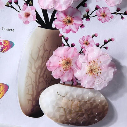 3d stickers with plant vase for home decoration