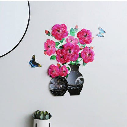 3d stickers with plant vase for home decoration