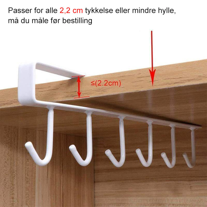 6 hanging hooks for efficient cupboard space