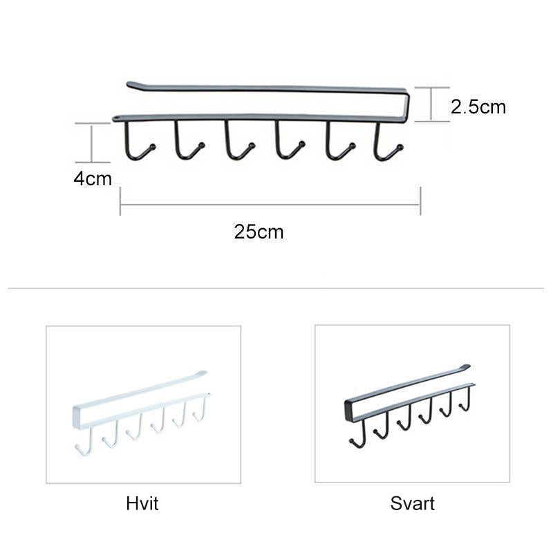 6 hanging hooks for efficient cupboard space