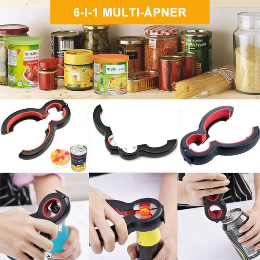 6-in-1 multifunctional bottle opener - easily open jars &amp; bottles