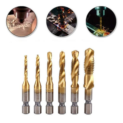 6 pcs drill bits with threaded pin - complete set for drilling