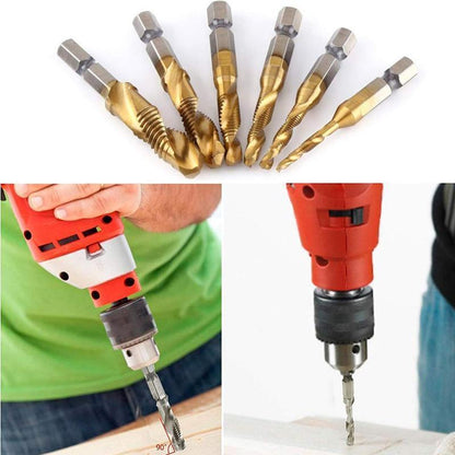 6 pcs drill bits with threaded pin - complete set for drilling