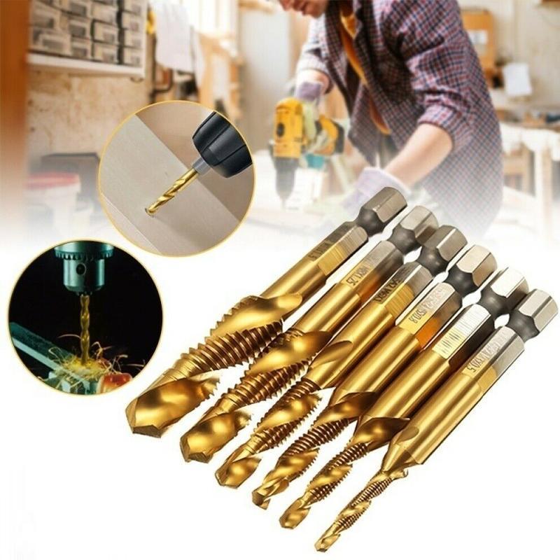 6 pcs drill bits with threaded pin - complete set for drilling