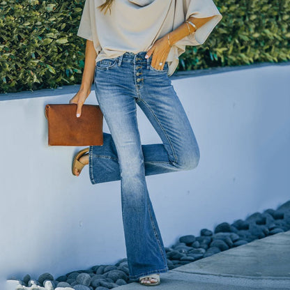 70s high waisted jeans with flared legs