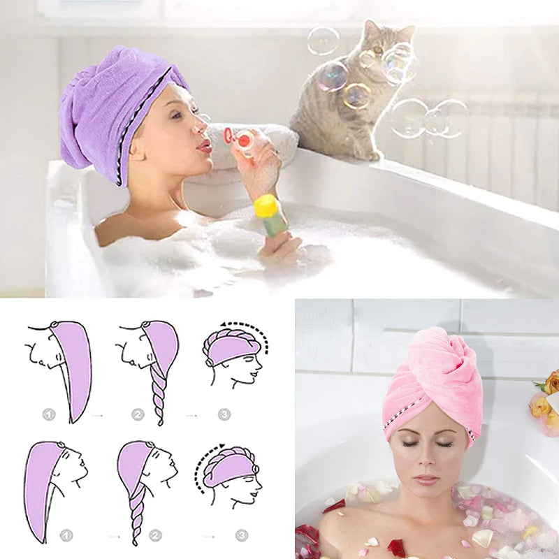 Absorbent dry hair cap in microfibre - several colours