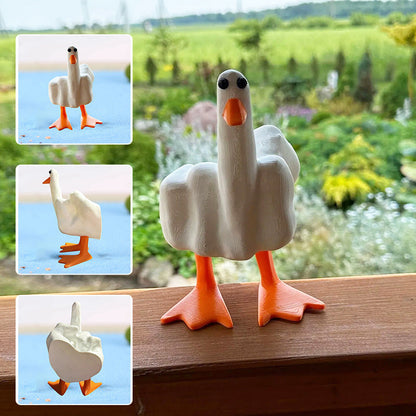 Duck with middle finger resin figure - garden decoration