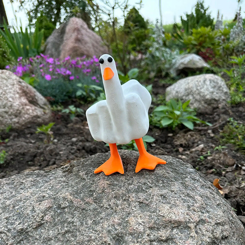 Duck with middle finger resin figure - garden decoration