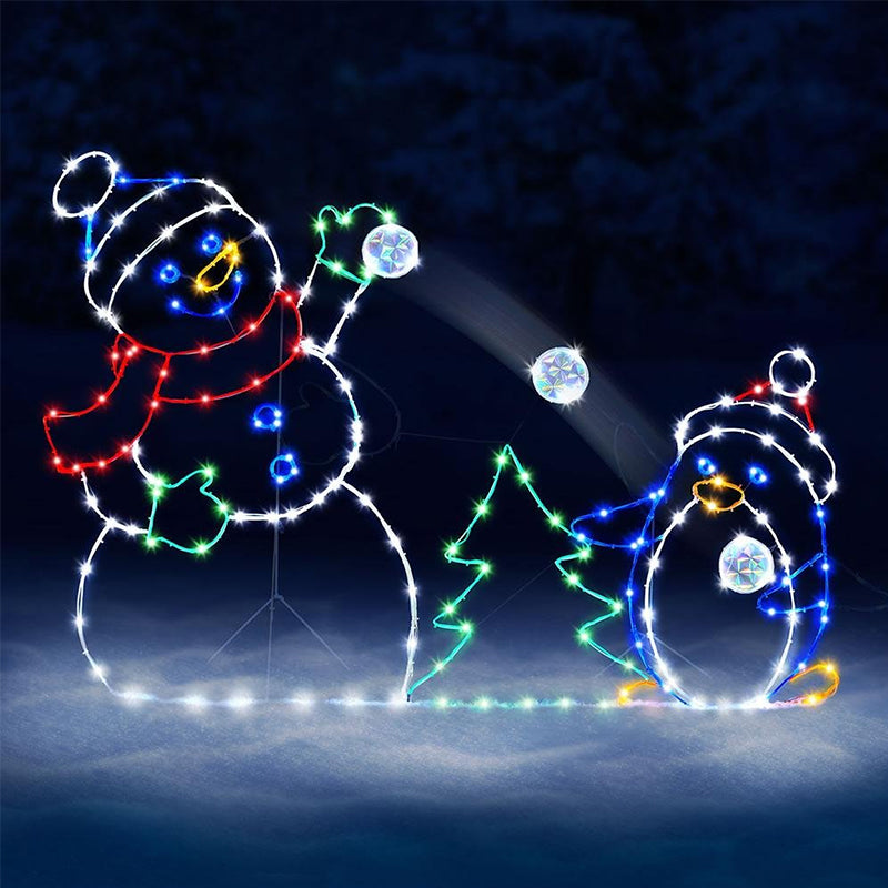 Animated snowball light - penguin &amp; snowman decor