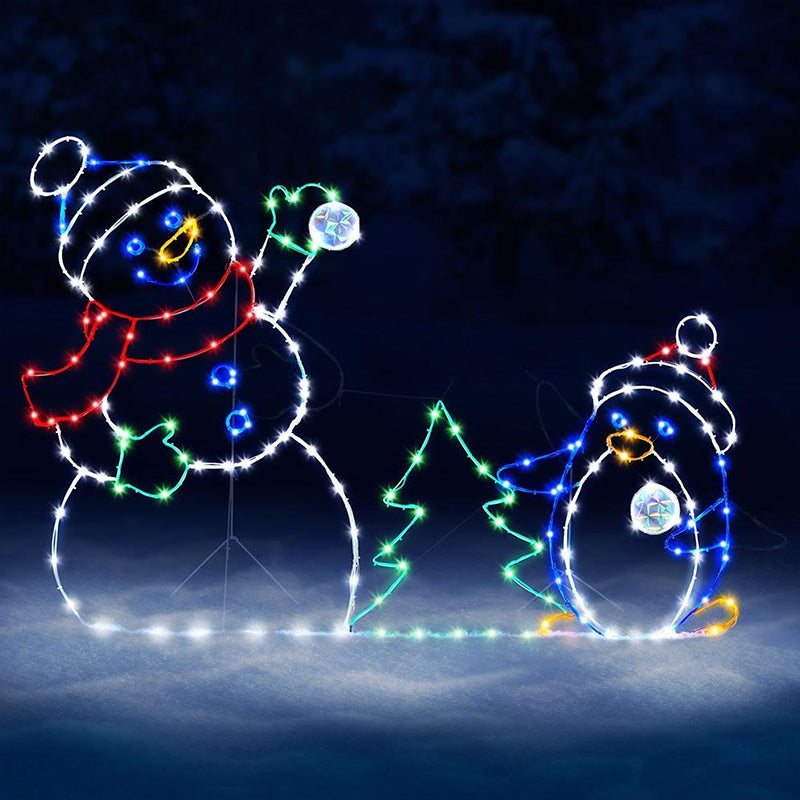 Animated snowball light - penguin &amp; snowman decor