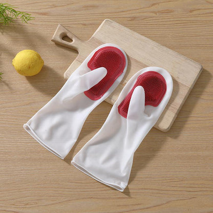 Anti-slip gloves with brush for versatile cleaning