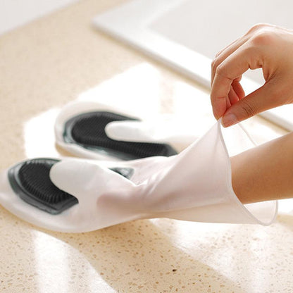 Anti-slip gloves with brush for versatile cleaning