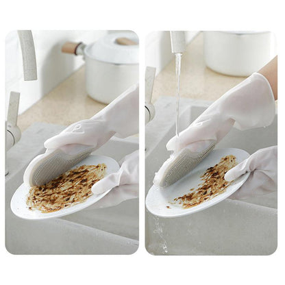 Anti-slip gloves with brush for versatile cleaning