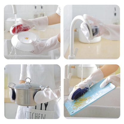 Anti-slip gloves with brush for versatile cleaning