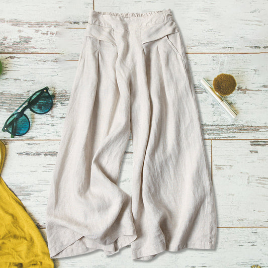 Relaxed trousers in cotton and linen for women