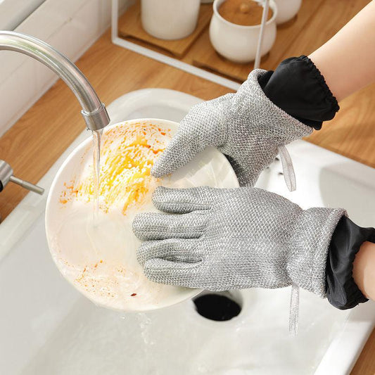 Bamboo fiber dishwashing gloves with cleaning thread