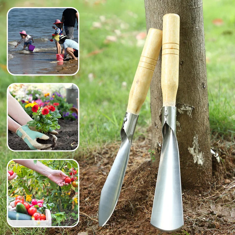 Stainless steel garden tool set with wooden handle