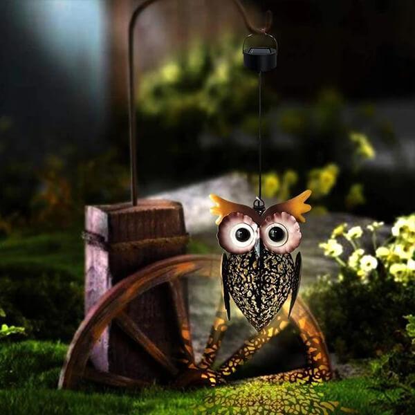 Retro owl solar lantern - charming garden decor