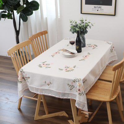 Summer tablecloth with embroidery and lace border