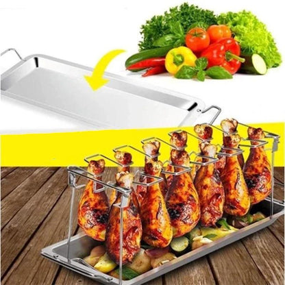 Roast chicken drum holder in stainless steel