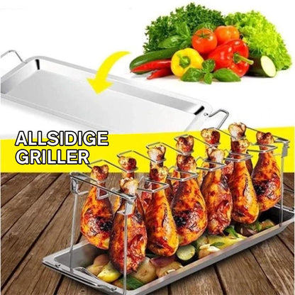 Roast chicken drum holder in stainless steel