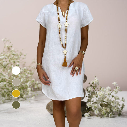 V-neck dress in cotton and linen - soft and comfortable for all occasions