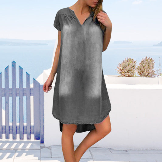 V Neck Short Sleeve Denim Dress | stylish and comfortable