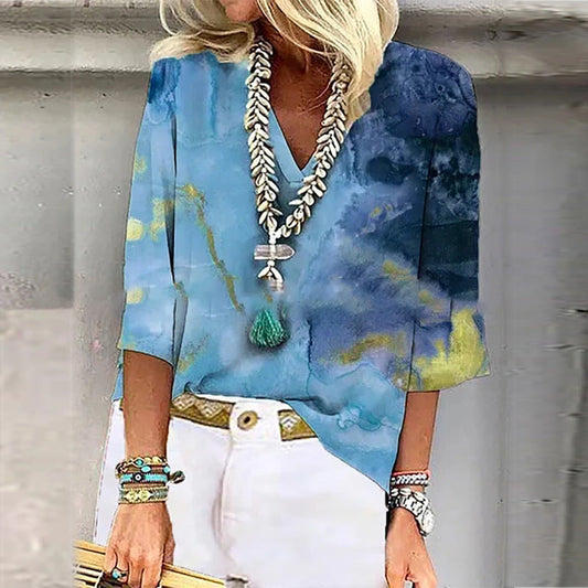 V-neck and printed blouse