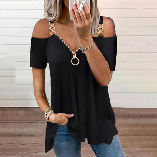 V-neck t-shirt with zip - elegance and comfort