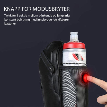 Waterproof bicycle saddle bag with rear light