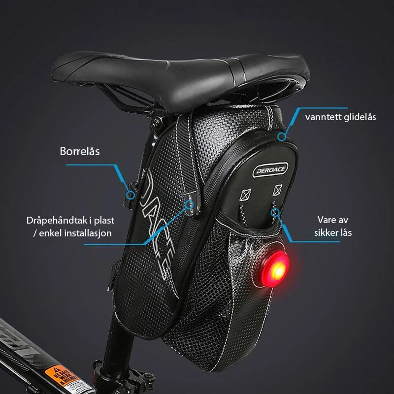 Waterproof bicycle saddle bag with rear light