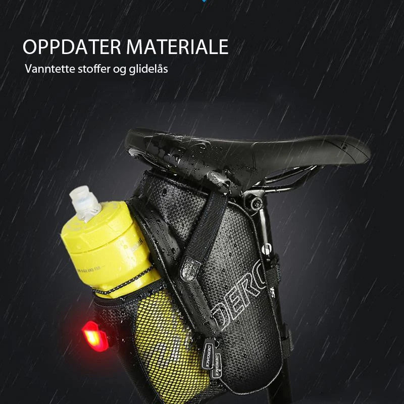 Waterproof bicycle saddle bag with rear light