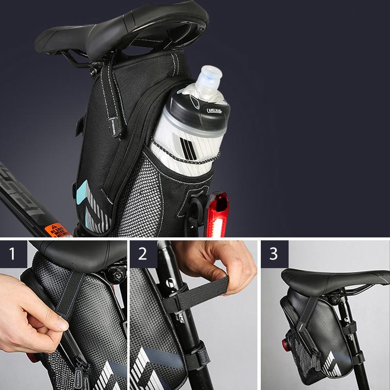 Waterproof bicycle saddle bag with rear light