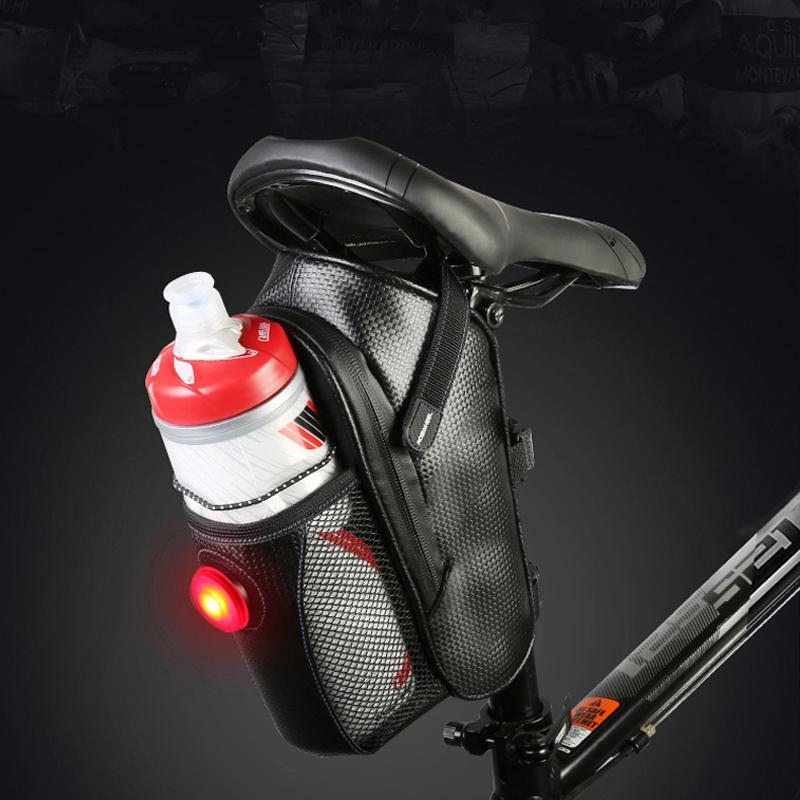 Waterproof bicycle saddle bag with rear light