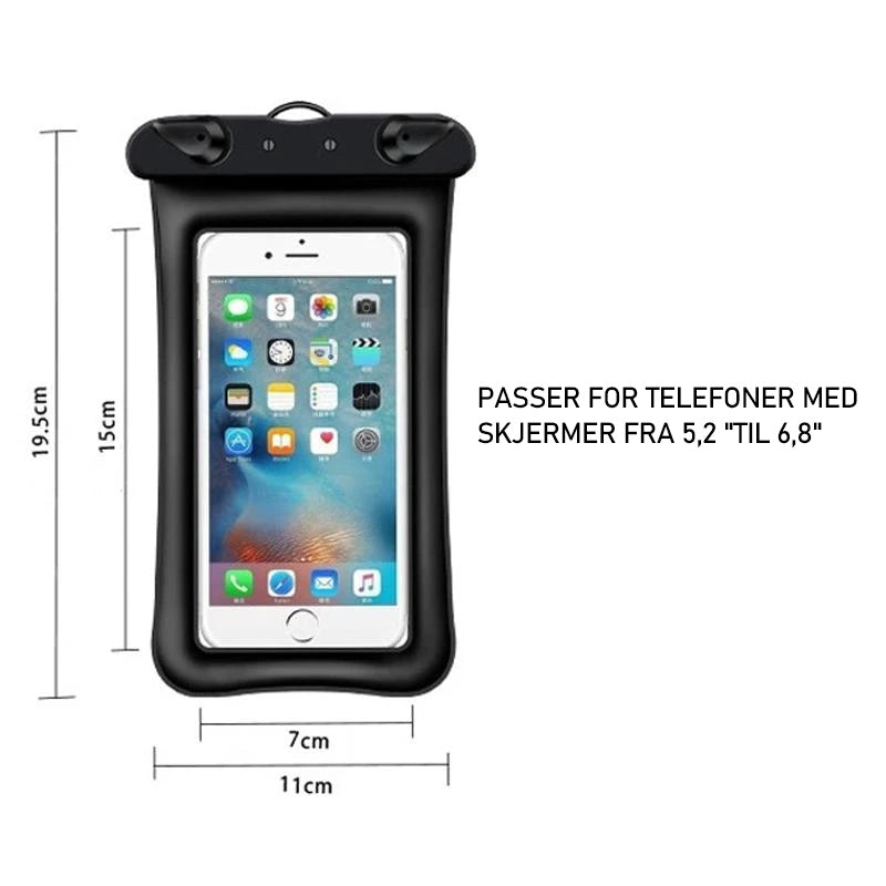 Waterproof phone case for mobile screens 5.2" - 6.8"