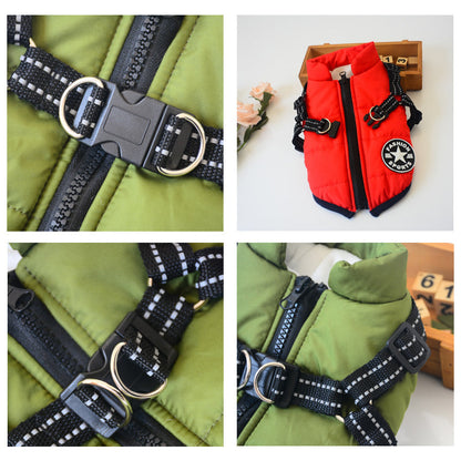 Waterproof winter jacket for dogs with a harness