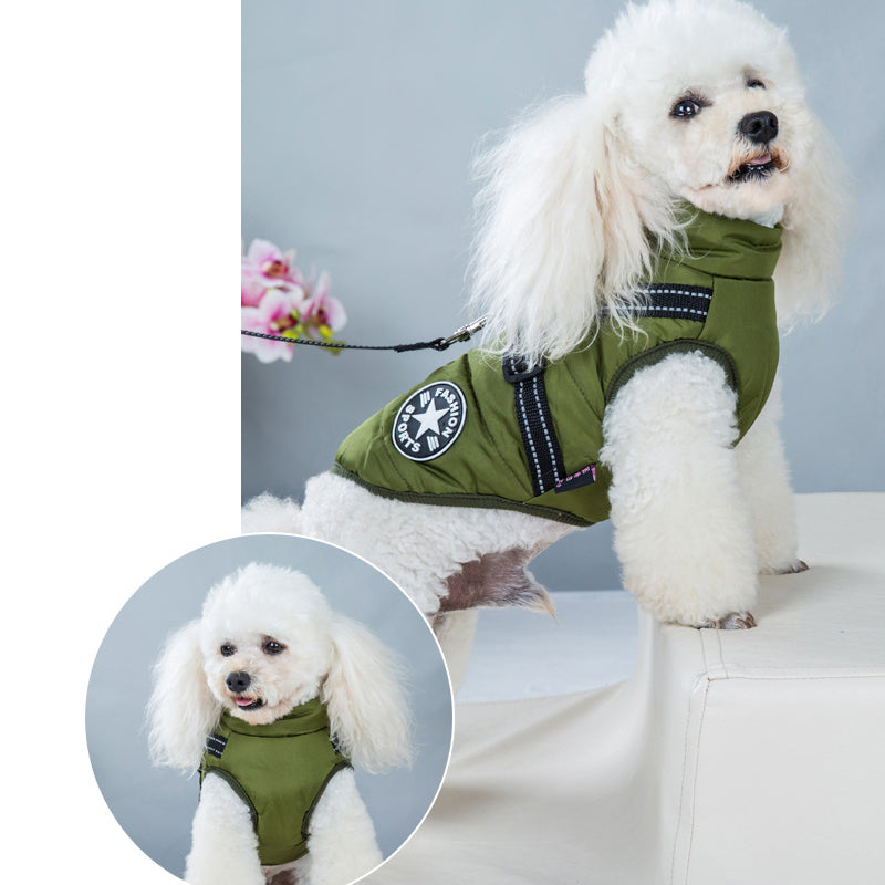 Waterproof winter jacket for dogs with a harness