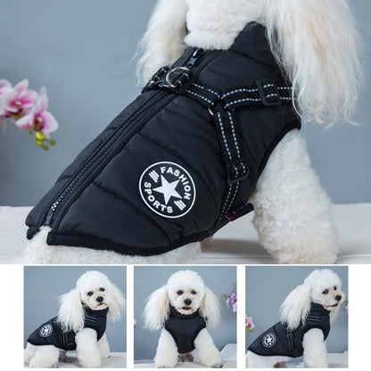 Waterproof winter jacket for dogs with a harness