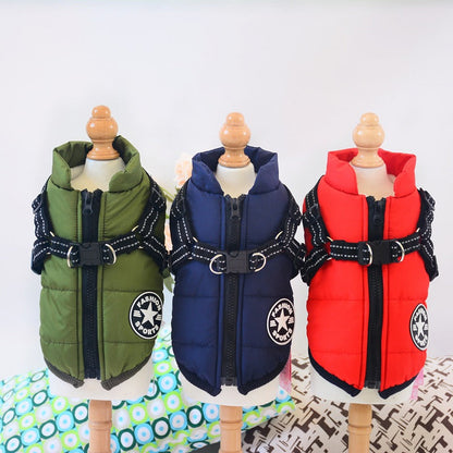 Waterproof winter jacket for dogs with a harness