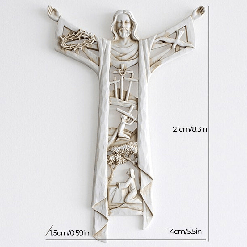 Wall cross with Christ - a tribute in resin