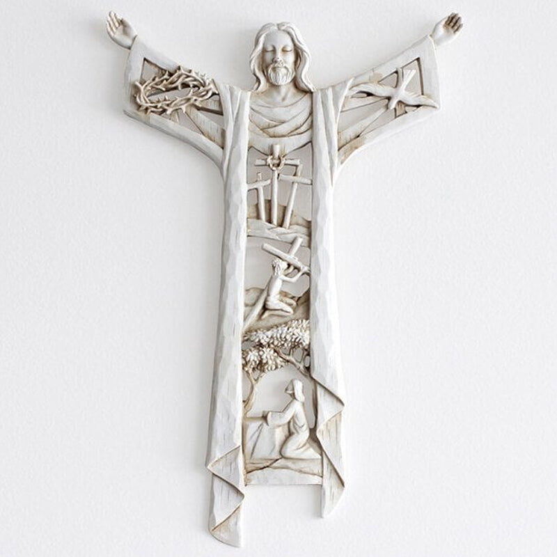 Wall cross with Christ - a tribute in resin