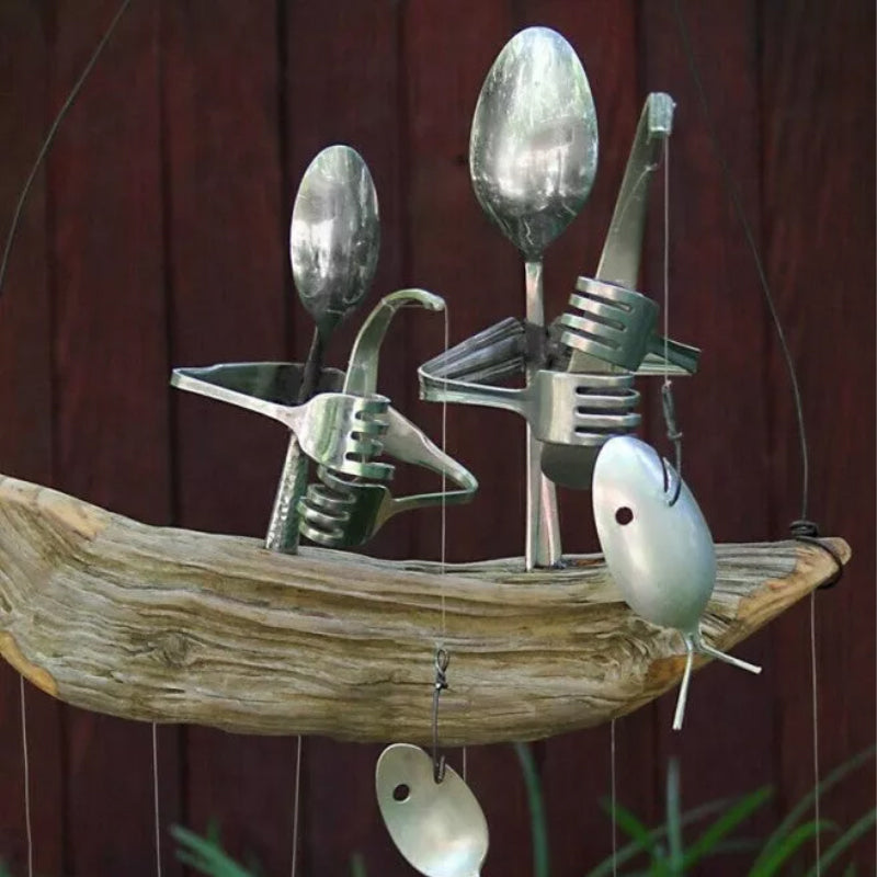 Wind chime with fish spoon design - garden decoration