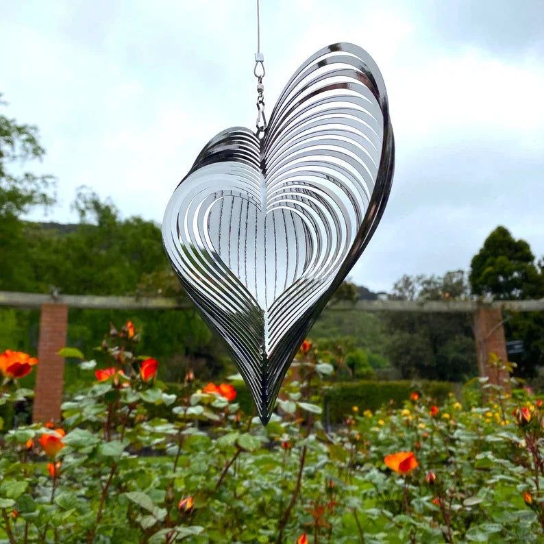 Wind spinner in stainless steel with heart design