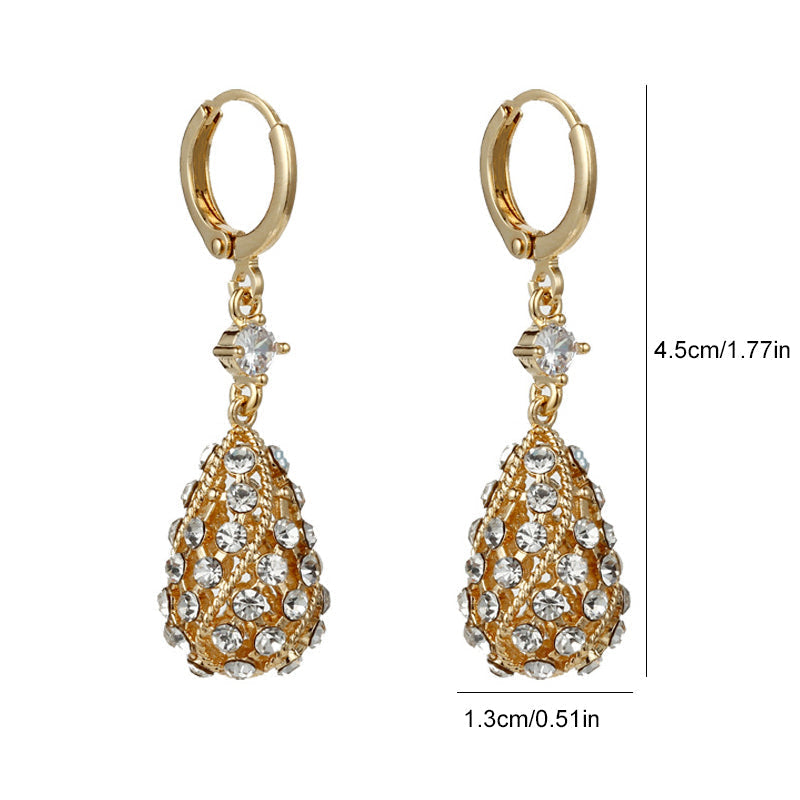 Zircon inlaid carved water drop earrings